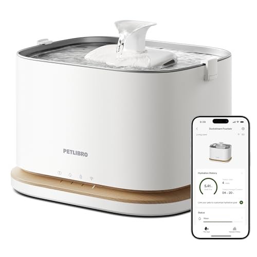 PETLIBRO Upgrade Cat Water Fountain, Cordless Cat Fountain Battery Operated, App Monitoring 3L/101oz Dockstream 2 Pet Water Fountain with Stainless Steel Tray, 5GHz WiFi Dog Water Bowl Dispenser