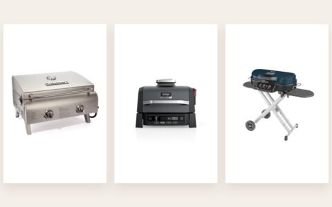 Outdoor cooking setup with tabletop grill electric grill and portable propane grill for Amazon deal comparison
