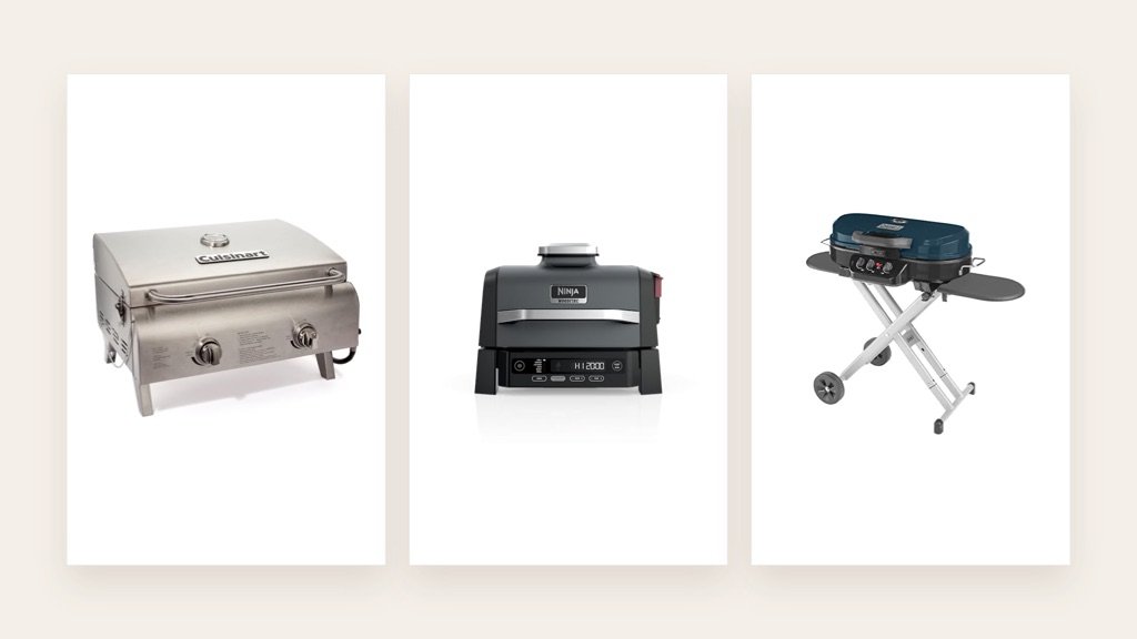 Outdoor cooking setup with tabletop grill electric grill and portable propane grill for Amazon deal comparison